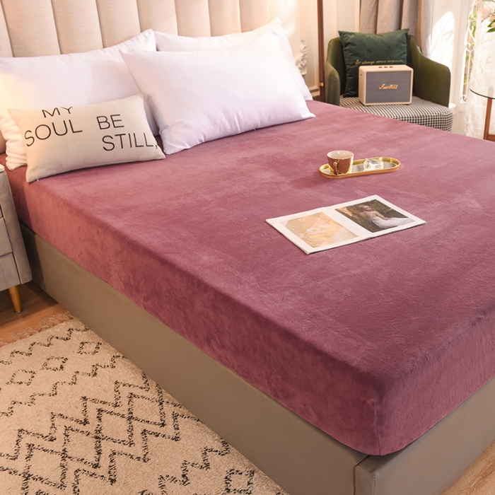91家纺网 家纺一手货源 找家纺 甜之梦 2025牛奶绒纯色拼色单品四件套床笠（可定制尺寸）紫豆沙