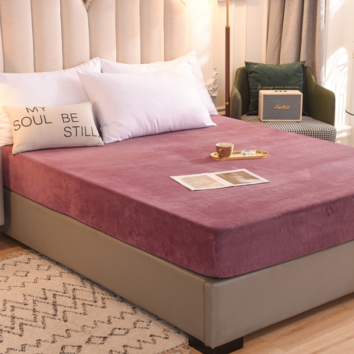 91家纺网 家纺一手货源 找家纺 甜之梦 2025牛奶绒纯色拼色单品四件套床笠（可定制尺寸）紫豆沙