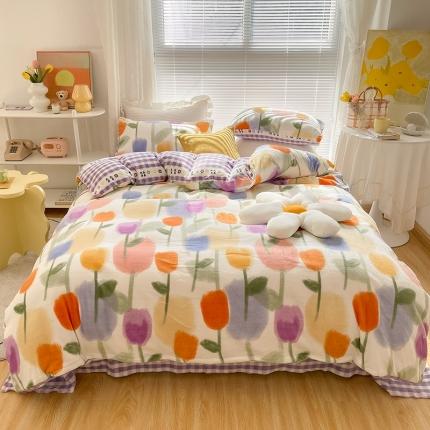 91家纺网 家纺一手货源 找家纺 （总）金爱家 2021新款牛奶绒暖边四件套