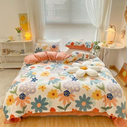 91家纺网 家纺一手货源 找家纺 （总）金爱家 2021新款牛奶绒暖边四件套