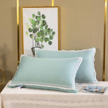 91家纺网 家纺一手货源 找家纺 枕之坊 2021新款玻尿酸蕾丝水钻羽丝枕48×74cm 绿色