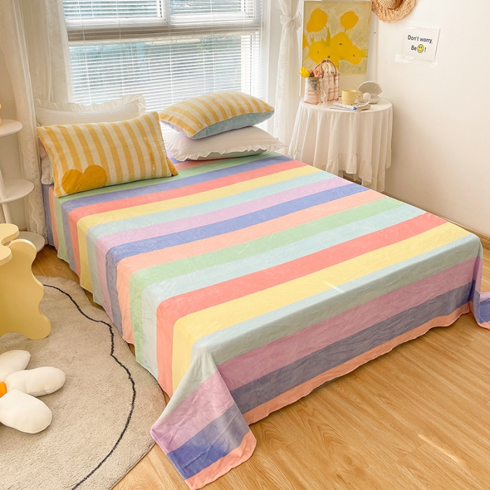 91家纺网 家纺一手货源 找家纺 金爱家 2021新款牛奶绒暖边四件套 彩虹洋