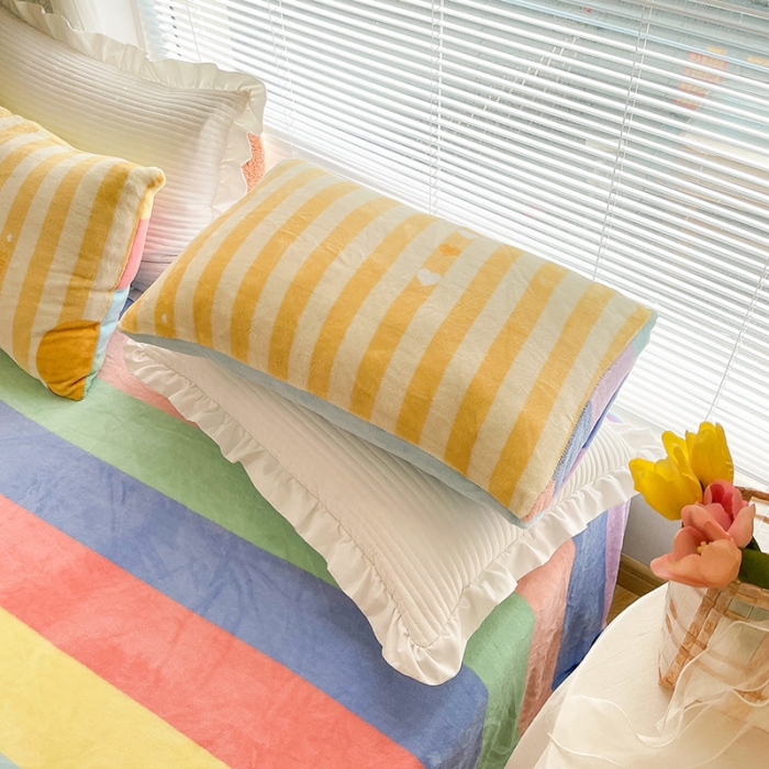 91家纺网 家纺一手货源 找家纺 金爱家 2021新款牛奶绒暖边四件套 彩虹洋