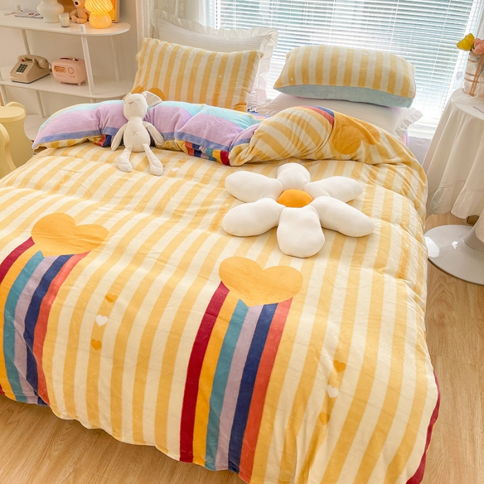 91家纺网 家纺一手货源 找家纺 金爱家 2021新款牛奶绒暖边四件套 彩虹洋