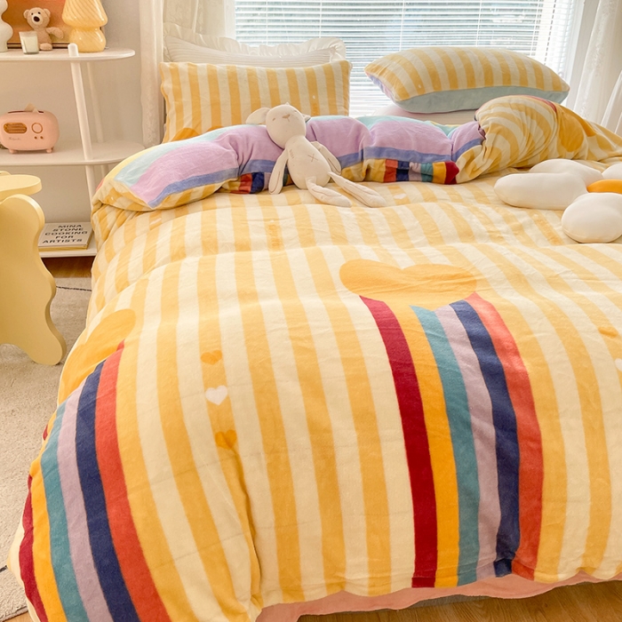 91家纺网 家纺一手货源 找家纺 金爱家 2021新款牛奶绒暖边四件套 彩虹洋