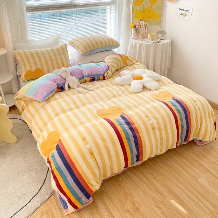 91家纺网 家纺一手货源 找家纺 金爱家 2021新款牛奶绒暖边四件套 彩虹洋