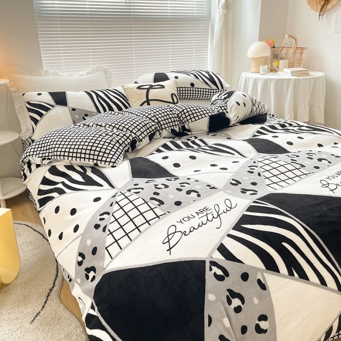 91家纺网 家纺一手货源 找家纺 金爱家 2021新款牛奶绒暖边四件套 零度空间