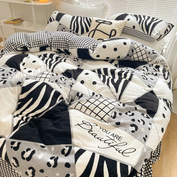 91家纺网 家纺一手货源 找家纺 金爱家 2021新款牛奶绒暖边四件套 零度空间