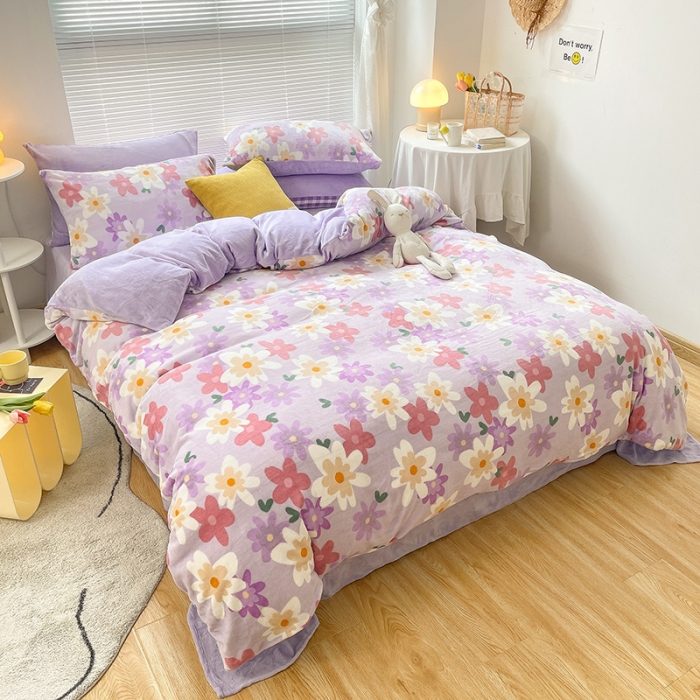 91家纺网 家纺一手货源 找家纺 金爱家 2021新款牛奶绒暖边四件套 思慕