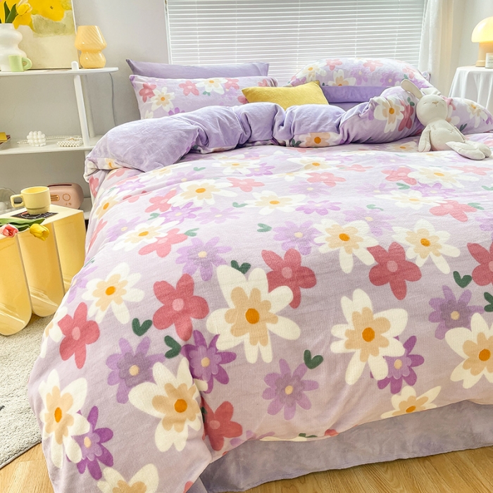 91家纺网 家纺一手货源 找家纺 金爱家 2021新款牛奶绒暖边四件套 思慕