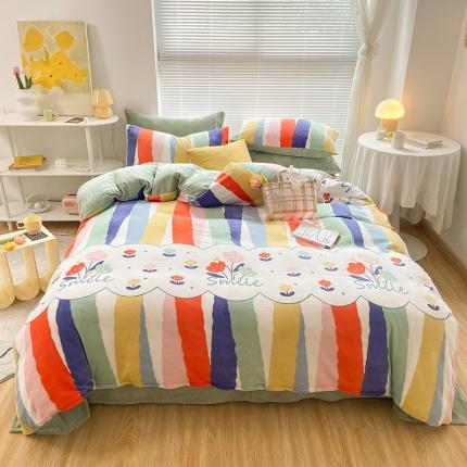 91家纺网 家纺一手货源 找家纺 金爱家 2021新款牛奶绒暖边四件套 炫彩花朵