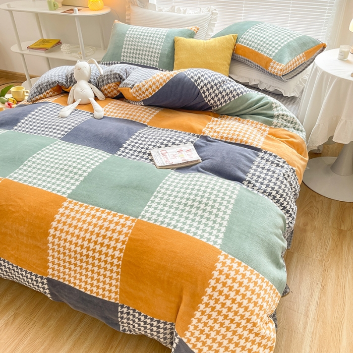 91家纺网 家纺一手货源 找家纺 金爱家 2021新款牛奶绒暖边四件套 夜办