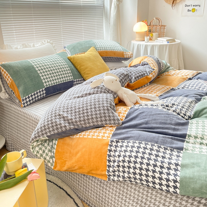 91家纺网 家纺一手货源 找家纺 金爱家 2021新款牛奶绒暖边四件套 夜办