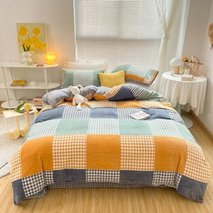 91家纺网 家纺一手货源 找家纺 金爱家 2021新款牛奶绒暖边四件套 夜办