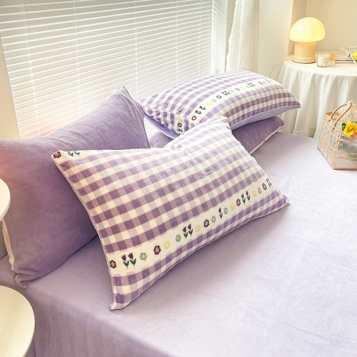 91家纺网 家纺一手货源 找家纺 金爱家 2021新款牛奶绒暖边四件套 郁金香紫