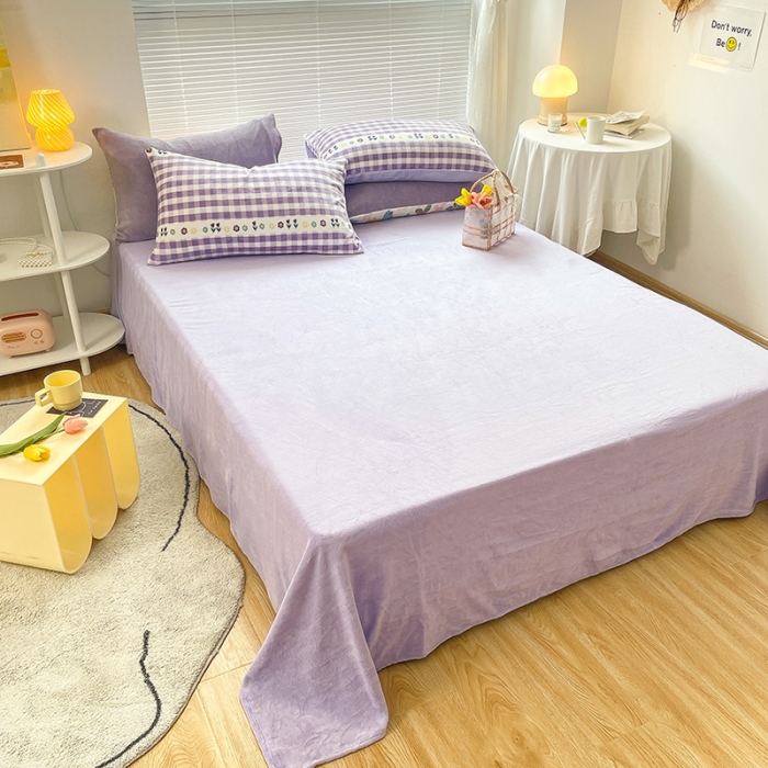 91家纺网 家纺一手货源 找家纺 金爱家 2021新款牛奶绒暖边四件套 郁金香紫