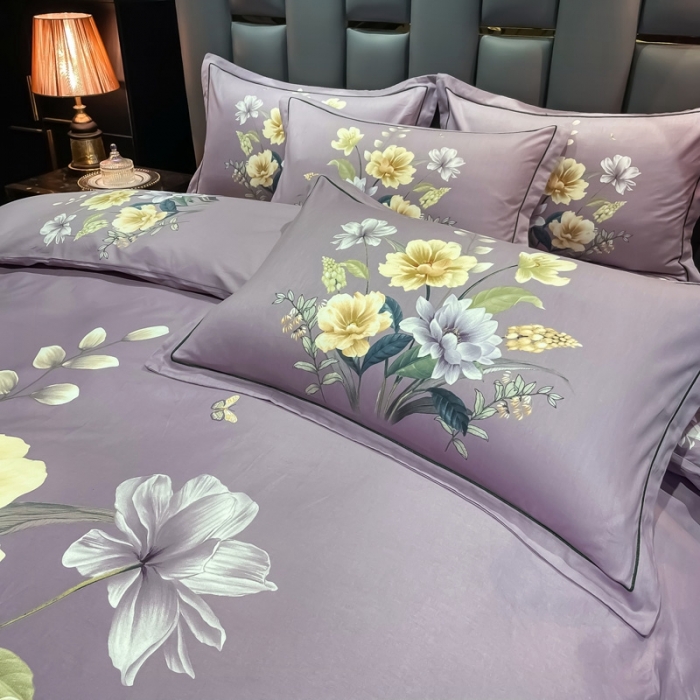 91家纺网 家纺一手货源 找家纺 金爱家 2021新款大版磨毛花卉系列四件套 翡翠罗浮