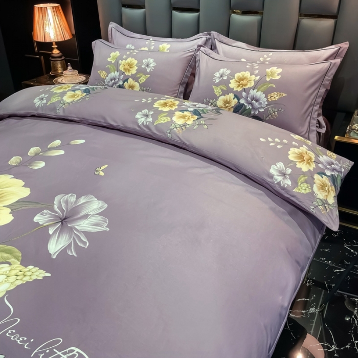 91家纺网 家纺一手货源 找家纺 金爱家 2021新款大版磨毛花卉系列四件套 翡翠罗浮