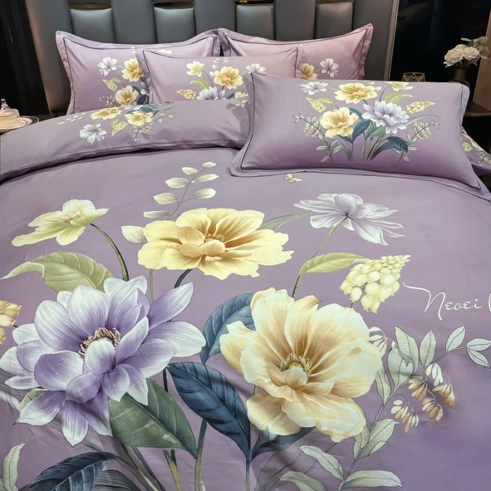 91家纺网 家纺一手货源 找家纺 金爱家 2021新款大版磨毛花卉系列四件套 翡翠罗浮