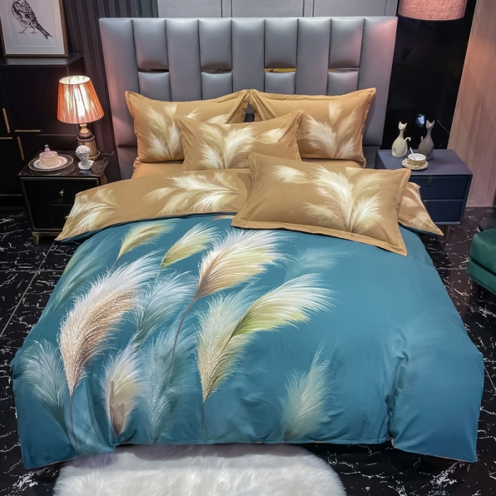 91家纺网 家纺一手货源 找家纺 金爱家 2021新款大版磨毛花卉系列四件套 金穗时光