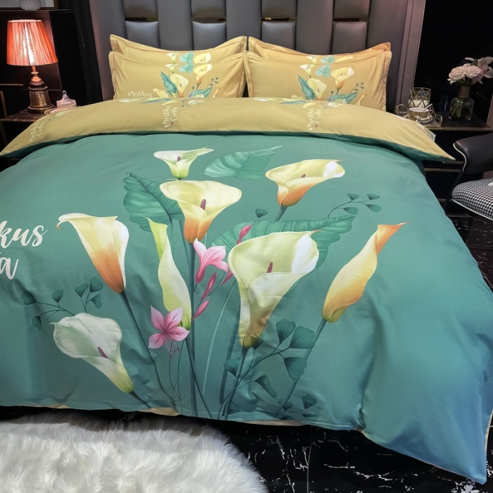 91家纺网 家纺一手货源 找家纺 金爱家 2021新款大版磨毛花卉系列四件套 空谷幽兰