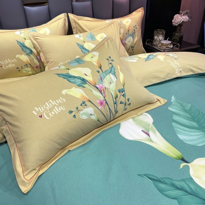 91家纺网 家纺一手货源 找家纺 金爱家 2021新款大版磨毛花卉系列四件套 空谷幽兰