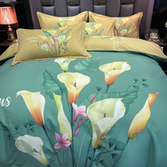 91家纺网 家纺一手货源 找家纺 金爱家 2021新款大版磨毛花卉系列四件套 空谷幽兰