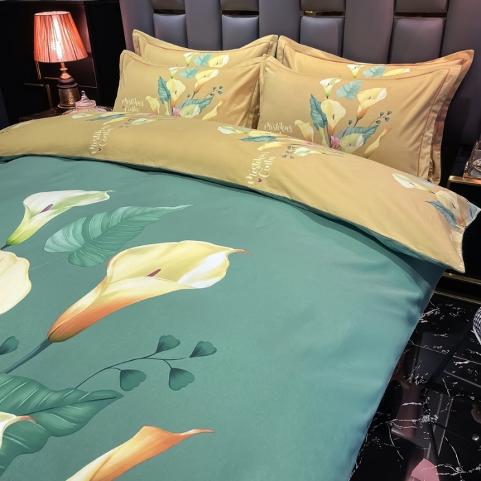 91家纺网 家纺一手货源 找家纺 金爱家 2021新款大版磨毛花卉系列四件套 空谷幽兰