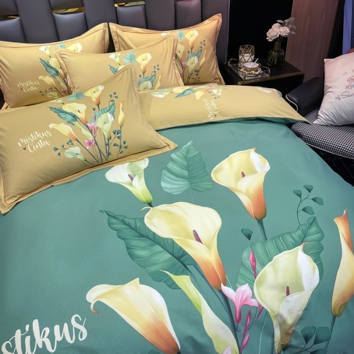 91家纺网 家纺一手货源 找家纺 金爱家 2021新款大版磨毛花卉系列四件套 空谷幽兰