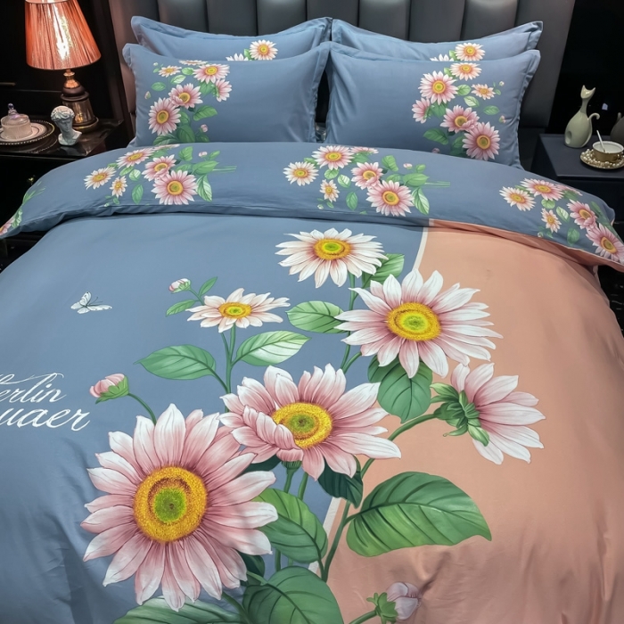 91家纺网 家纺一手货源 找家纺 金爱家 2021新款大版磨毛花卉系列四件套 陌上如玉