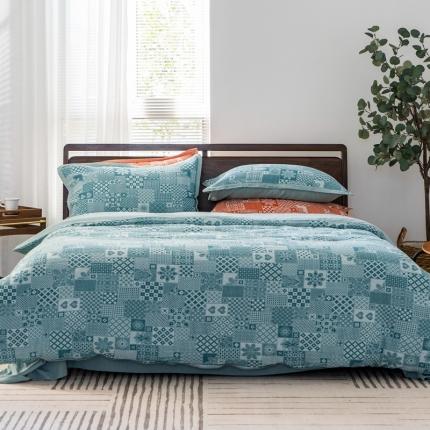 91家纺网 家纺一手货源 找家纺 子和 2021新款A类全棉双层纱大提花四件套 芜绿