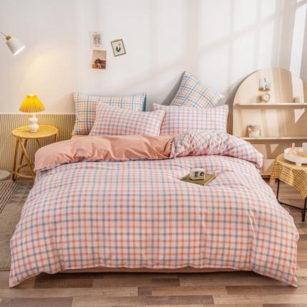 91家纺网 家纺一手货源 找家纺 优宜家纺织2023新款化纤磨毛格子四件套 糖果格