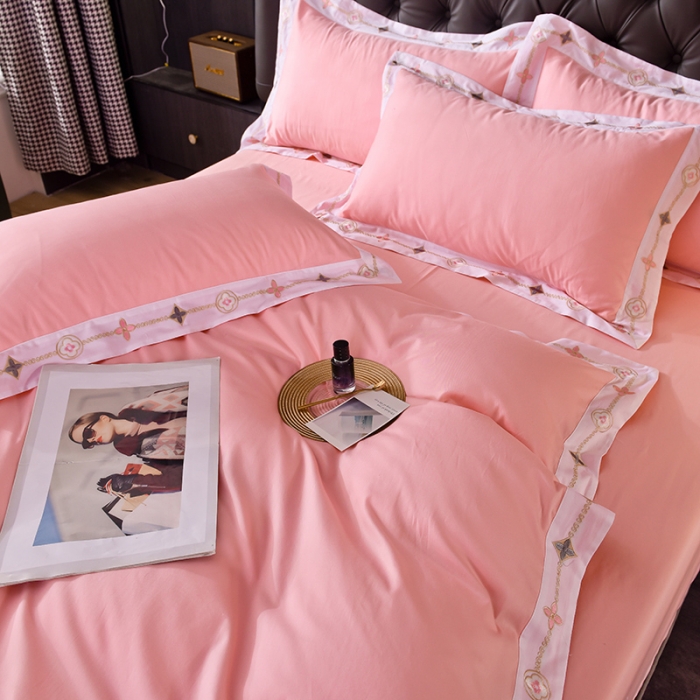 91家纺网 家纺一手货源 找家纺 甜之梦2025新款13374经典北欧风工艺款纯色四件套 粉色