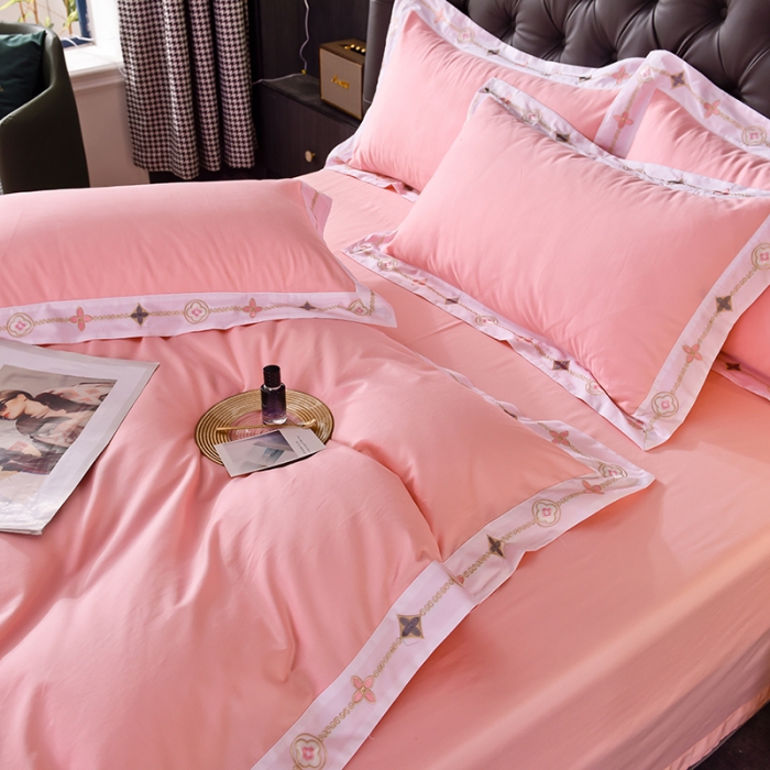 91家纺网 家纺一手货源 找家纺 甜之梦2025新款13374经典北欧风工艺款纯色四件套 粉色