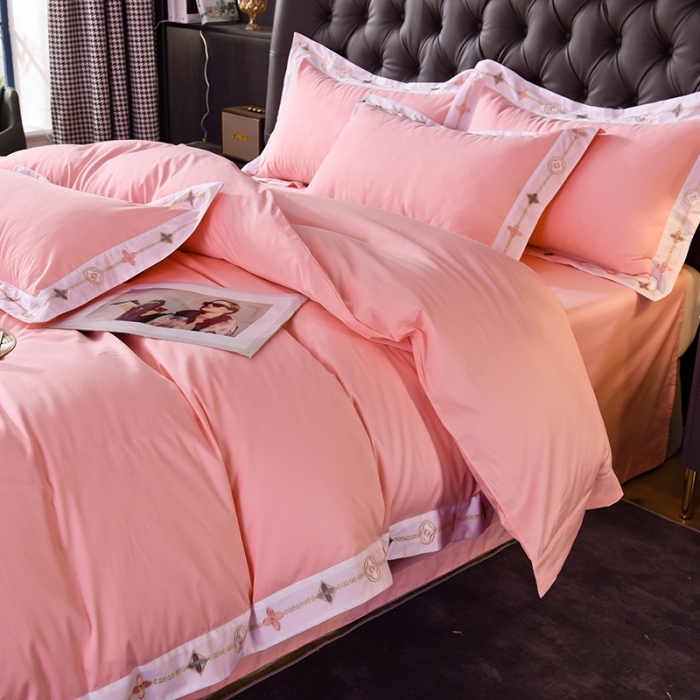 91家纺网 家纺一手货源 找家纺 甜之梦2025新款13374经典北欧风工艺款纯色四件套 粉色