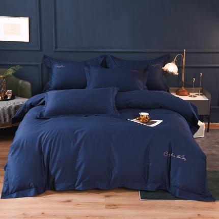 91家纺网 家纺一手货源 找家纺 甜之梦2025新款13374经典工艺款纯色长绒棉四件套 藏青
