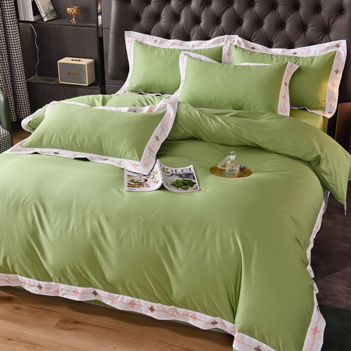 91家纺网 家纺一手货源 找家纺 甜之梦2025新款13374经典北欧风工艺款纯色四件套 果绿