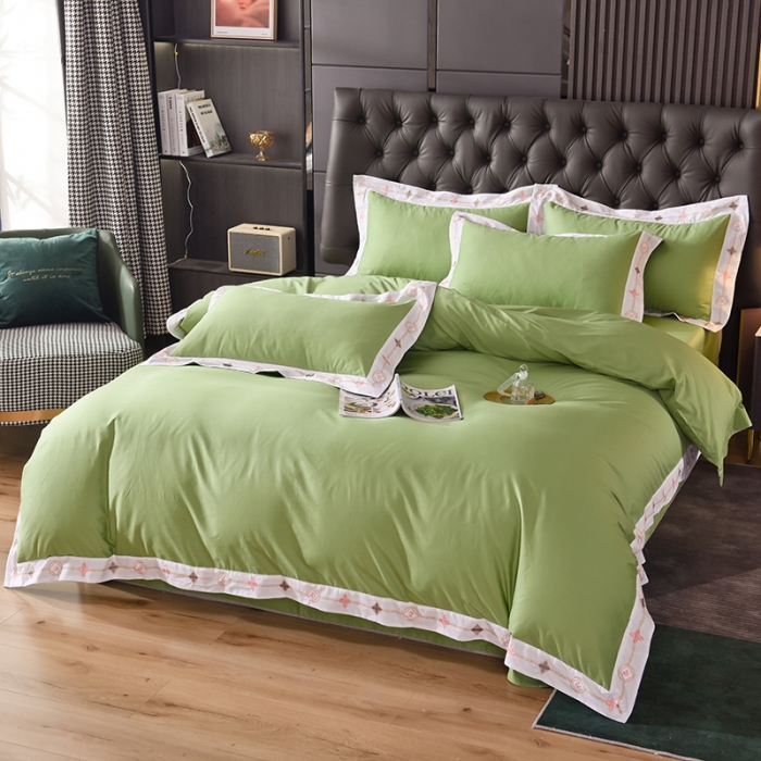 91家纺网 家纺一手货源 找家纺 甜之梦2025新款13374经典北欧风工艺款纯色四件套 果绿