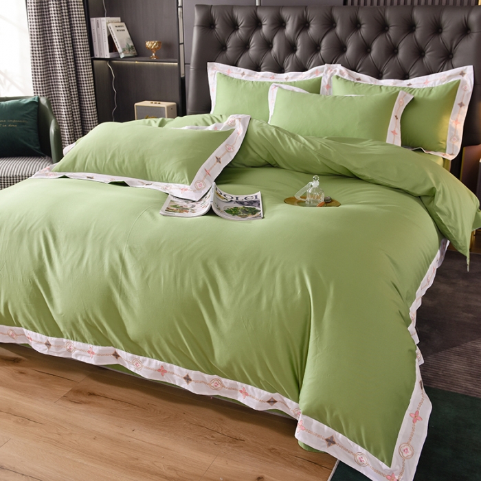 91家纺网 家纺一手货源 找家纺 甜之梦2025新款13374经典北欧风工艺款纯色四件套 果绿