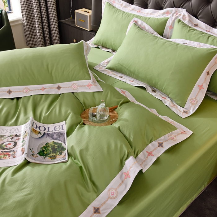 91家纺网 家纺一手货源 找家纺 甜之梦2025新款13374经典北欧风工艺款纯色四件套 果绿