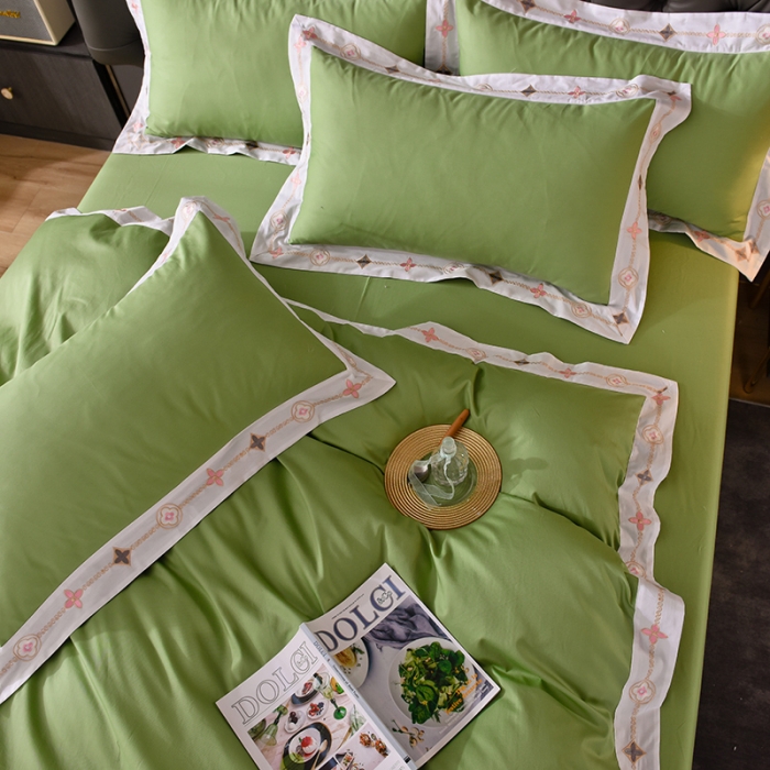 91家纺网 家纺一手货源 找家纺 甜之梦2025新款13374经典北欧风工艺款纯色四件套 果绿