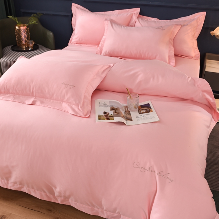 91家纺网 家纺一手货源 找家纺 甜之梦2025新款13374经典工艺款纯色长绒棉四件套 粉色