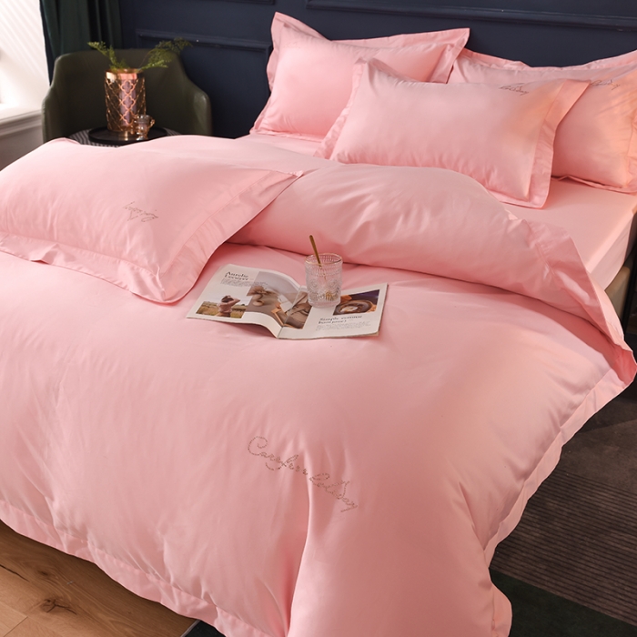 91家纺网 家纺一手货源 找家纺 甜之梦2025新款13374经典工艺款纯色长绒棉四件套 粉色