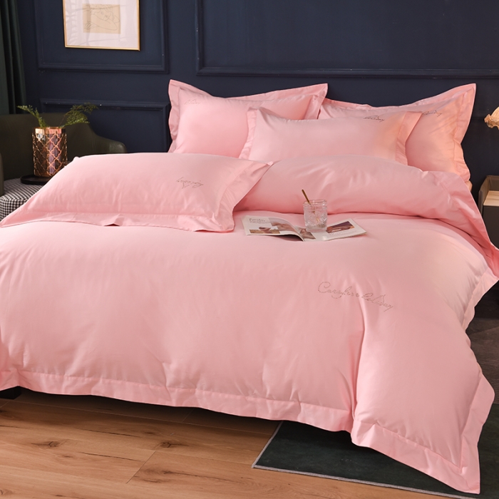 91家纺网 家纺一手货源 找家纺 甜之梦2025新款13374经典工艺款纯色长绒棉四件套 粉色