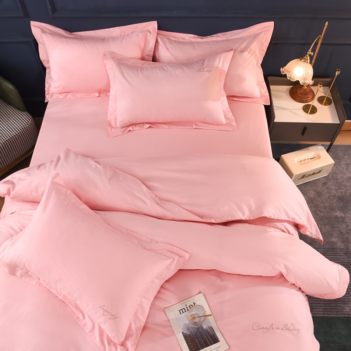 91家纺网 家纺一手货源 找家纺 甜之梦2025新款13374经典工艺款纯色长绒棉四件套 粉色