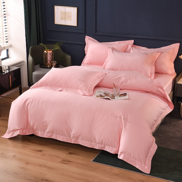 91家纺网 家纺一手货源 找家纺 甜之梦2025新款13374经典工艺款纯色长绒棉四件套 粉色