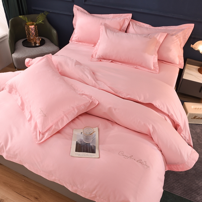 91家纺网 家纺一手货源 找家纺 甜之梦2025新款13374经典工艺款纯色长绒棉四件套 粉色