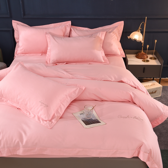 91家纺网 家纺一手货源 找家纺 甜之梦2025新款13374经典工艺款纯色长绒棉四件套 粉色