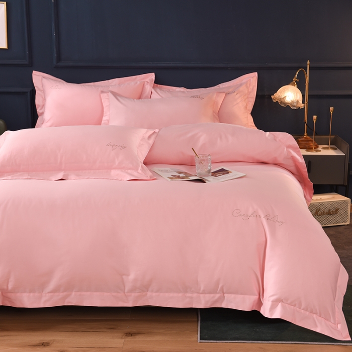 91家纺网 家纺一手货源 找家纺 甜之梦2025新款13374经典工艺款纯色长绒棉四件套 粉色