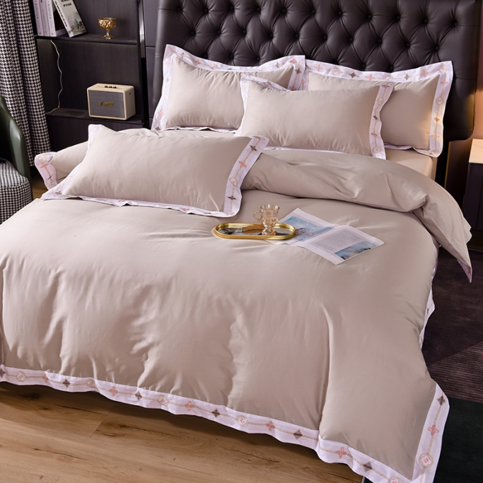 91家纺网 家纺一手货源 找家纺 甜之梦2025新款13374经典北欧风工艺款纯色四件套 浅灰